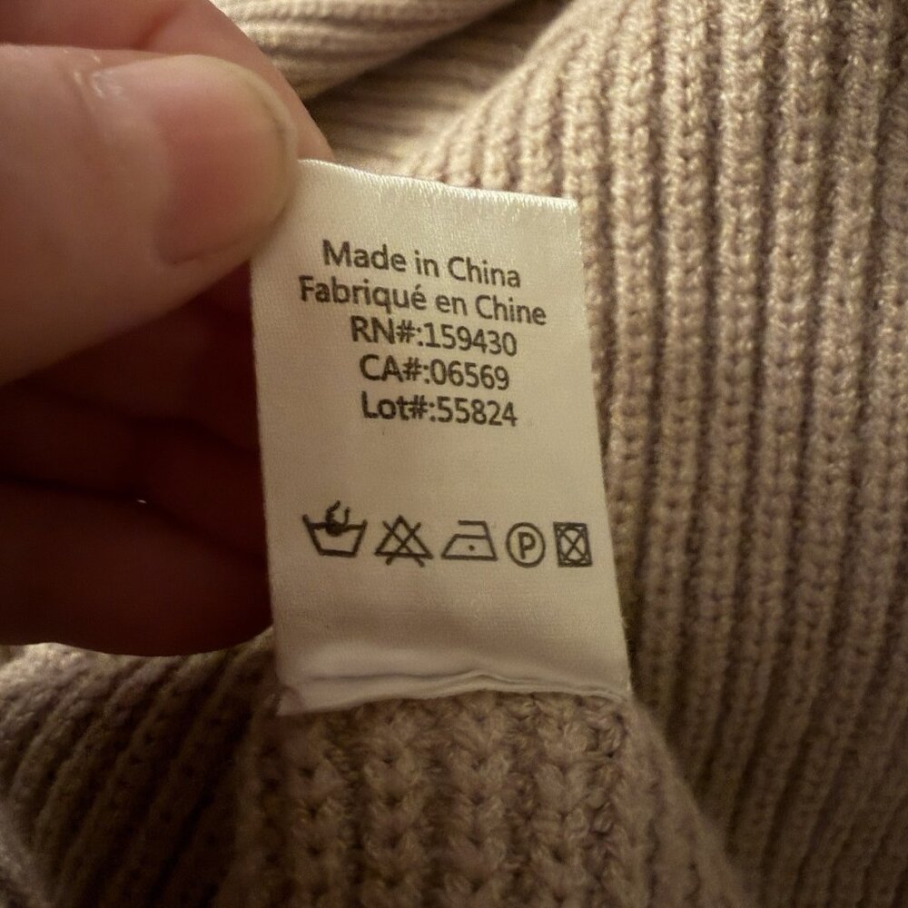 Elan Keegan Sweater Beige L Large Crossover Front Mock Neck Ribbed Thumbholes - Picture 6 of 7